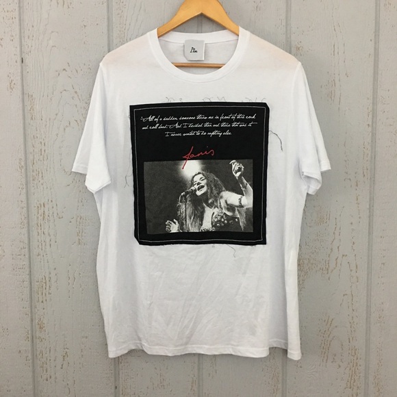 Janis Joplin Raw Edge Appliqué Graphic T-shirt White Black Rare - Picture 2 of 8